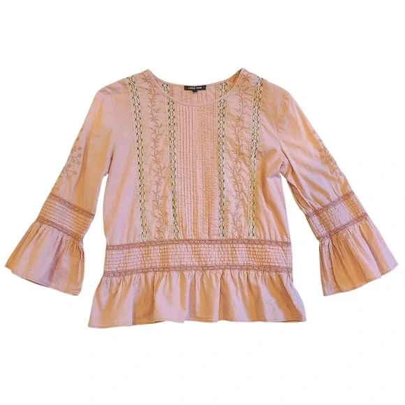 LOVE SAM Pink Embroidered Ruffles Peplum Blouse Top Size S Prairie Coquette‎ - Picture 2 of 6